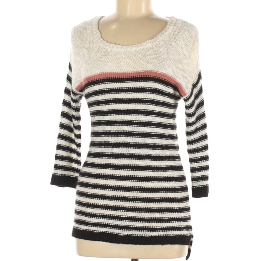 STRIPED CREWNECK IVORY BLACK MAUVE SWEATER